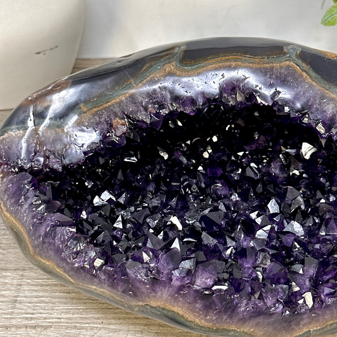 Natural Deep Purple Amethyst Geode with Agate Shell - STGE0102