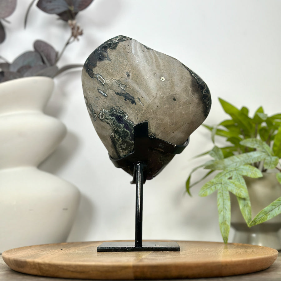 Natural Amethyst &amp; Green Jasper Geode on Stand - MWS3130