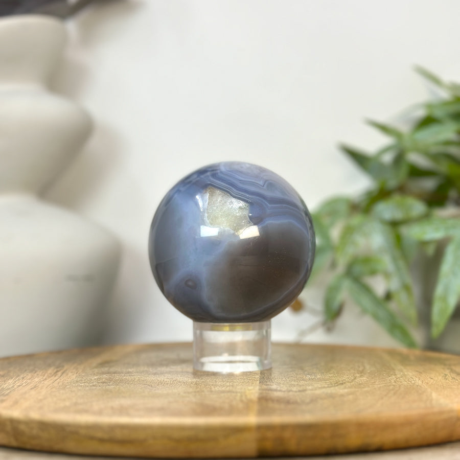 Amethyst &amp; Banded Agate Sphere Geode with Druzy Interior - SPH0234