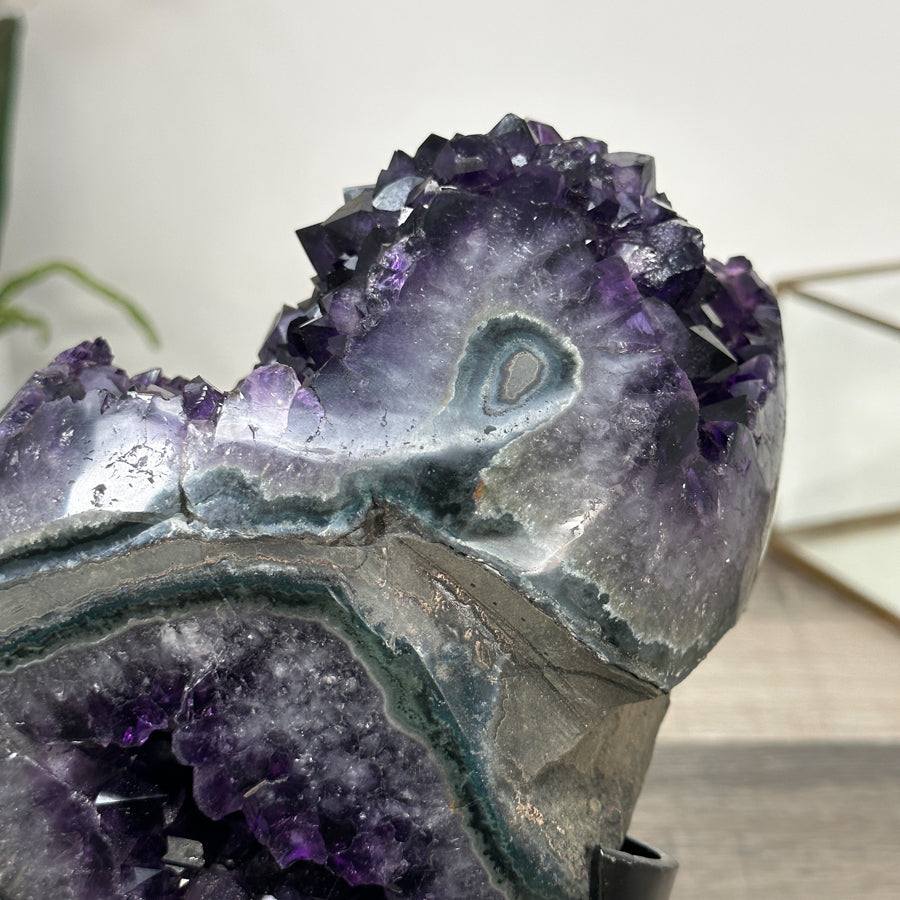 Amethyst Geode with Deep Purple and Green Bands – Natural Display Piece on Stand - MWS2817