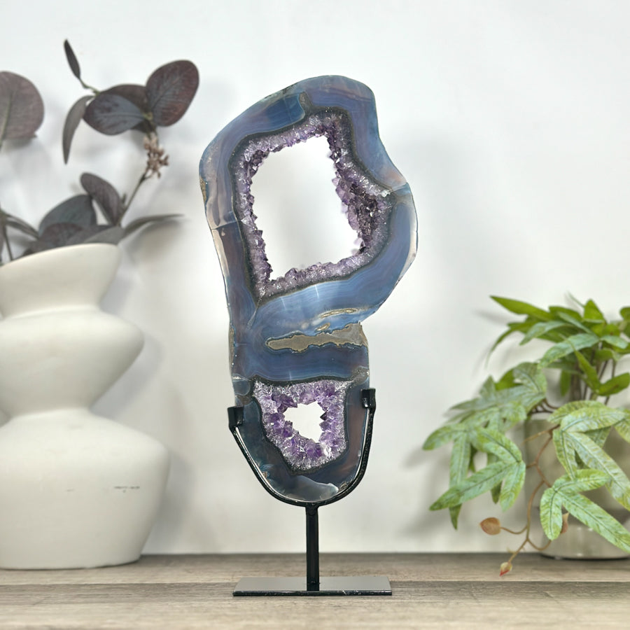 Unique Natural Uruguayan Amethyst &amp; Agate Slice Portal - MWS3249