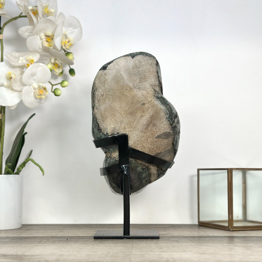 Large Natural Amethyst Stone with Green Jasper Shell on Metal Stand - MWS2820