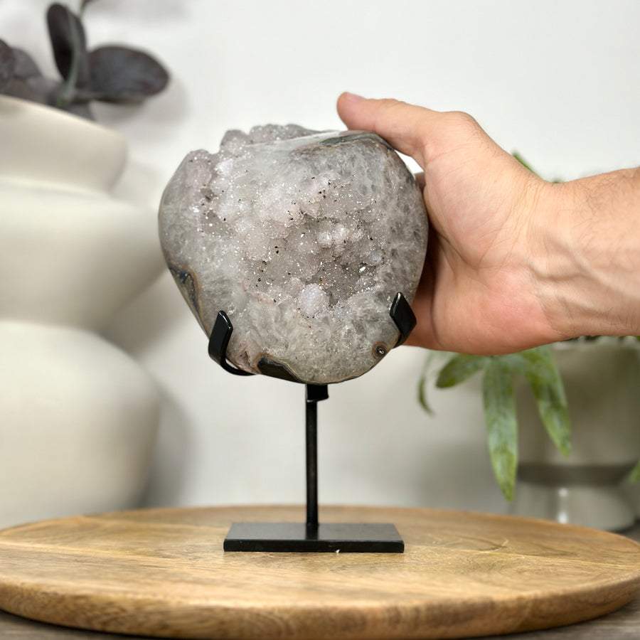 Natural Sugar Quartz Mineral Specimen on Metal Stand - MWS3048
