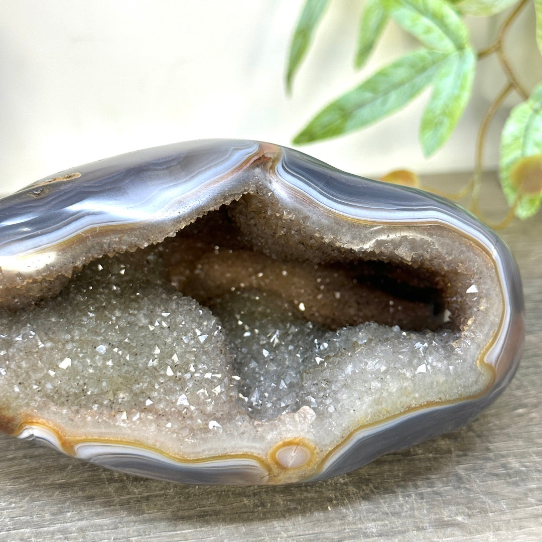 Blue Agate &amp; Quartz Druzy Stone Geode - STGE0075