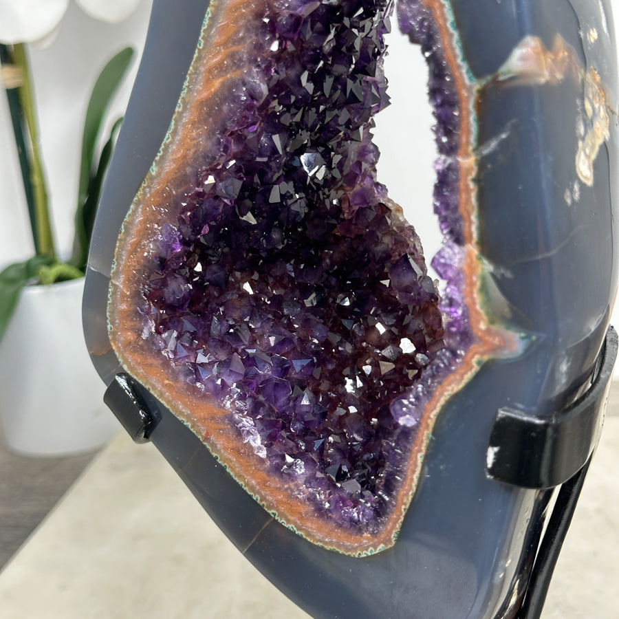 Unique Large Agate &amp; Amethyst Portal Geode, Metal Stand Included - MWS1563
