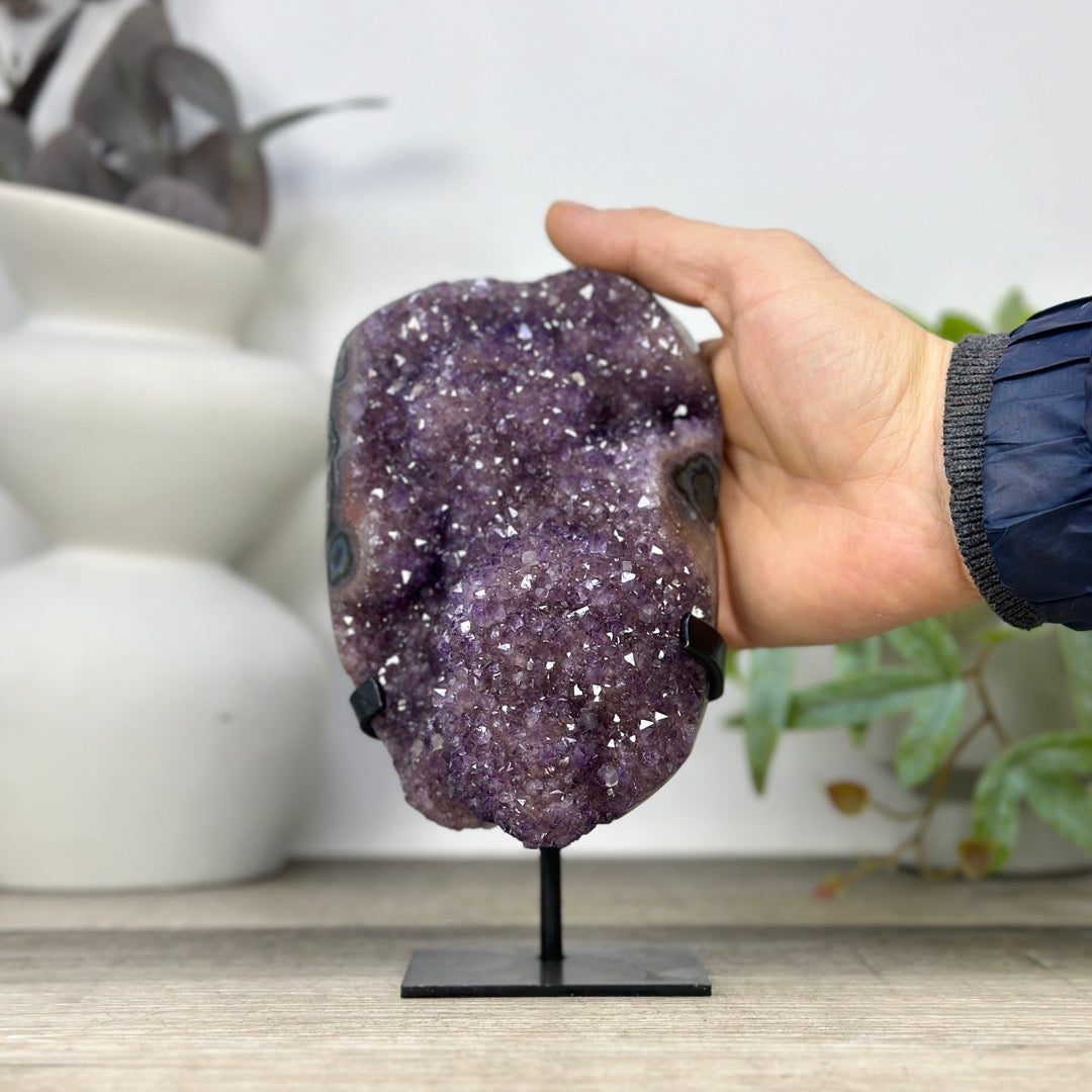 Uruguayan amethyst Geode with Quartz Shell on Stand - MWS3306