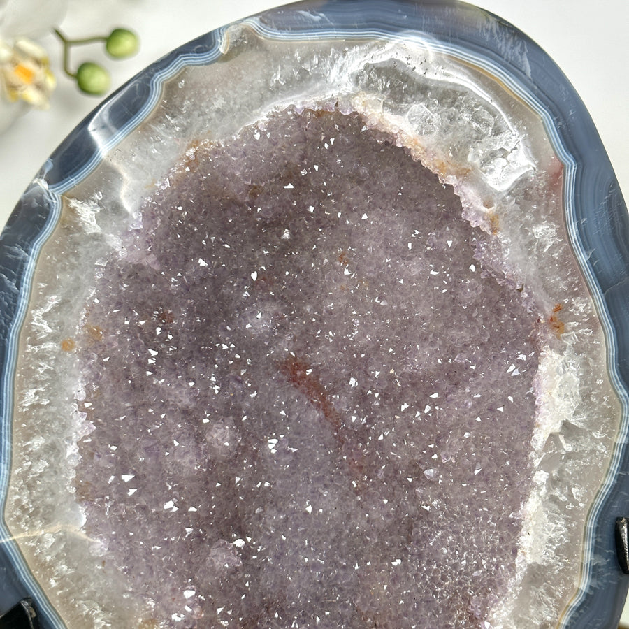 Natural Blue Agate &amp; Amethyst Geode on Stand - MWS3022