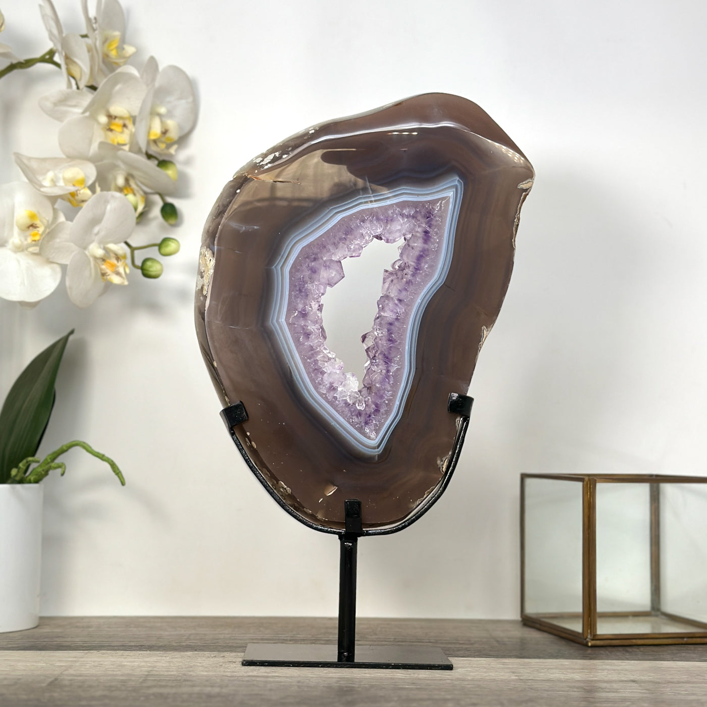 Large Amethyst and Agate Slice Portal with Stand for Home Decor Display - MWS2667