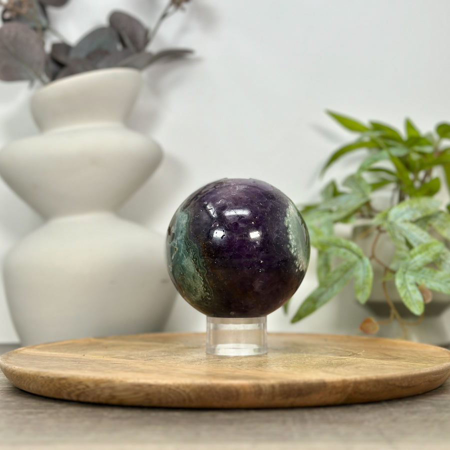 Amethyst &amp; Green Jasper Sphere Geode from Uruguay - SPH0153