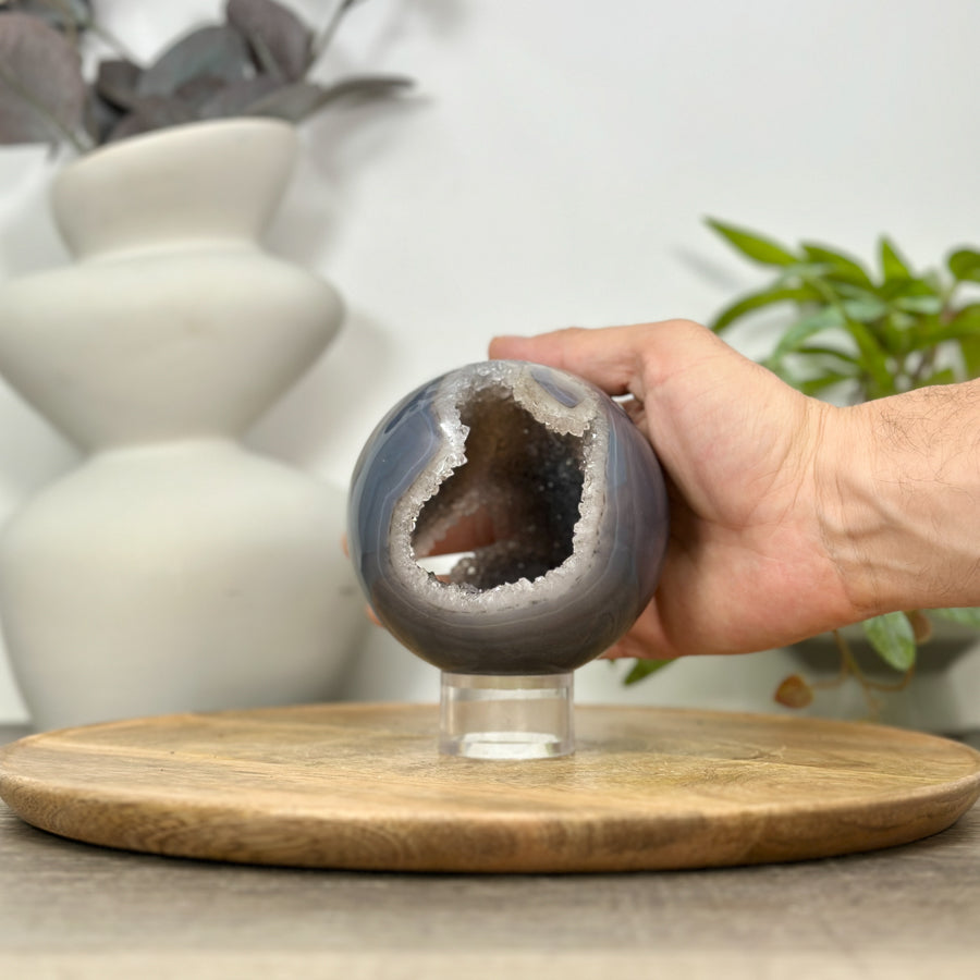 Banded Agate &amp; Quartz Druzy Sphere Geode - SPH0154