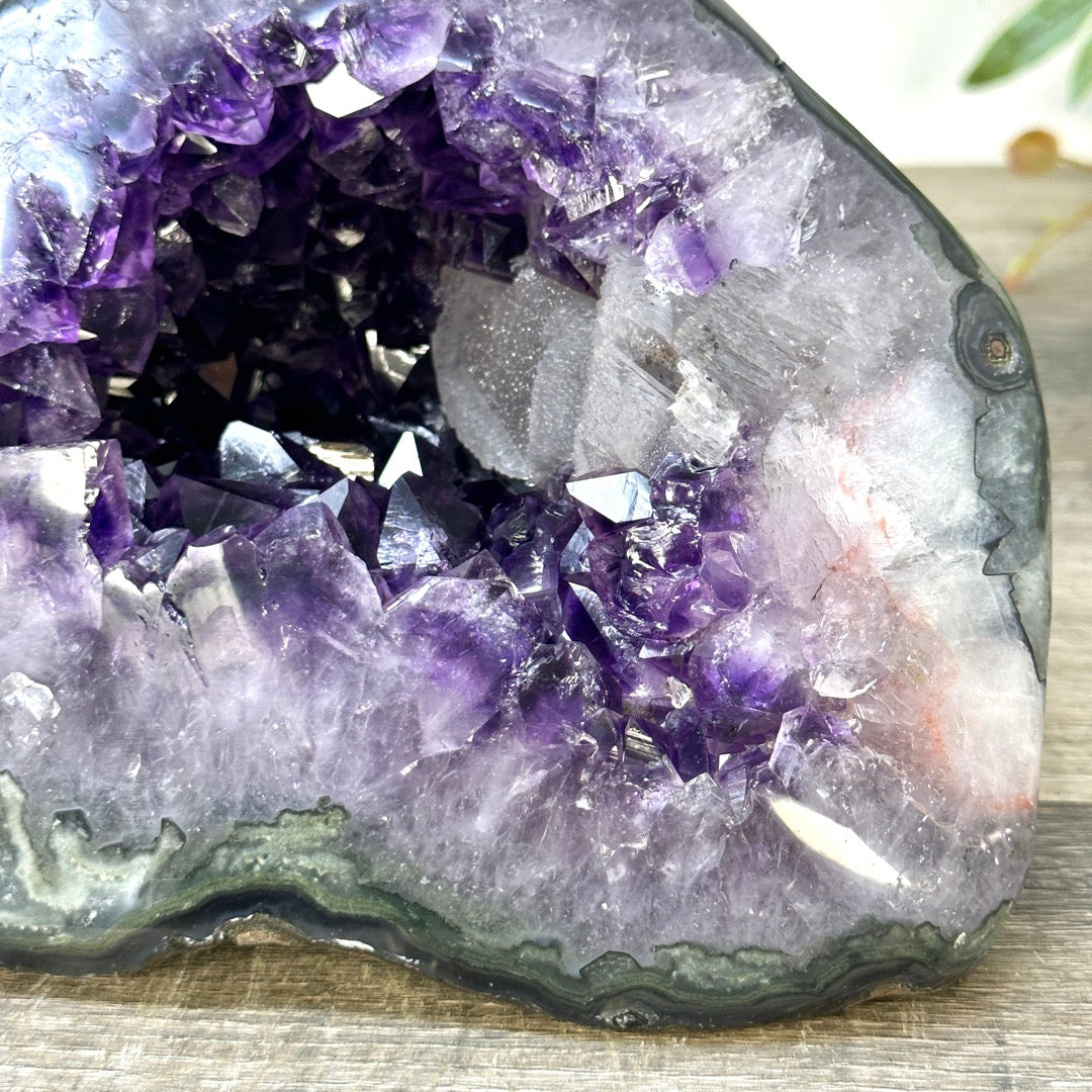 Natural Deep Purple Amethyst Geode with Calcite Inclusion - STGE0052