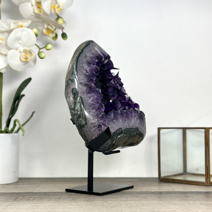Natural Large Amethyst Geode with Shinny Crystals on Metal Stand - MWS2797