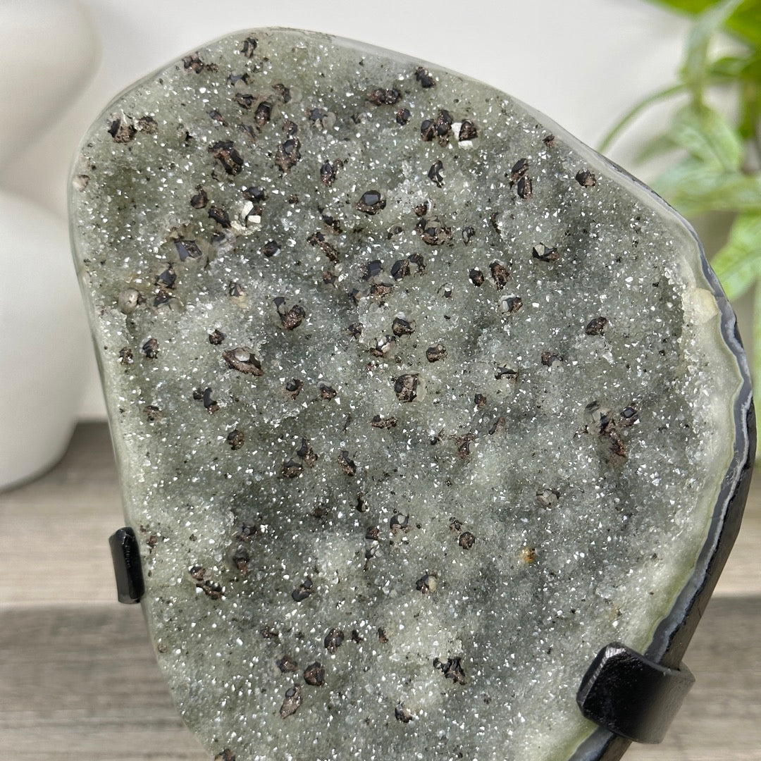Green Quartz Crystal Cluster with Black Hematite Inclusions - MWS3342
