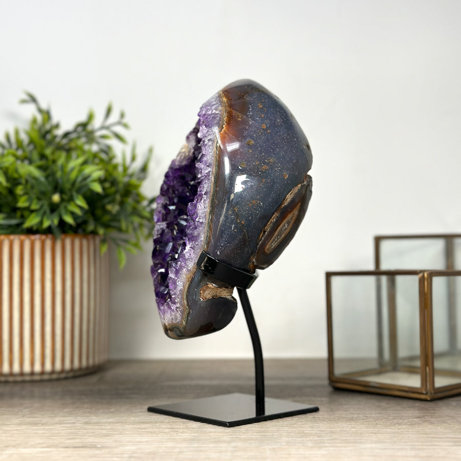 Uruguayan Amethyst &amp; Agate Geode with Metallic Stand - MWS2152