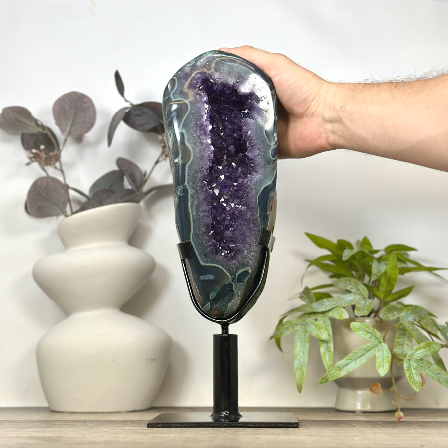 Unique Double Amethyst &amp; Agate Geode with Rotary Stand - MWS3176