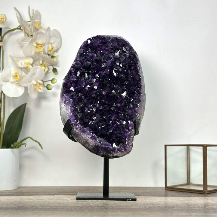 Top Grade Deep Purple Amethyst with Metal Stand – Stunning Crystal Statemen Piece - MWS2747