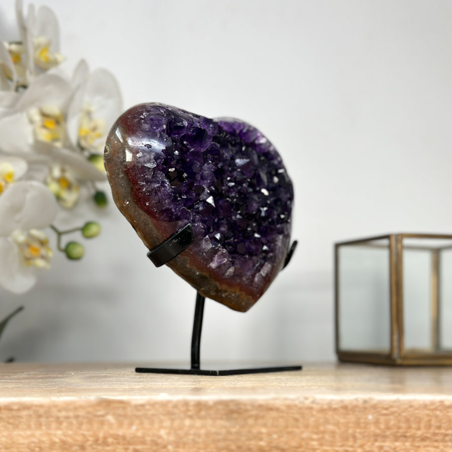 Beautiful Deep Purple Uruguayan Amethyst Stone Heart Carving - HST0267