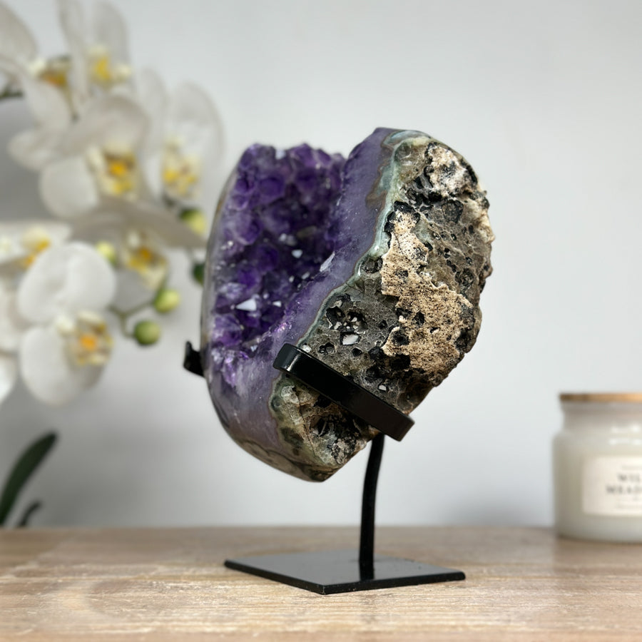 Natural Amethyst, Green Jasper &amp; Quartz Stone Geode - MWS1570