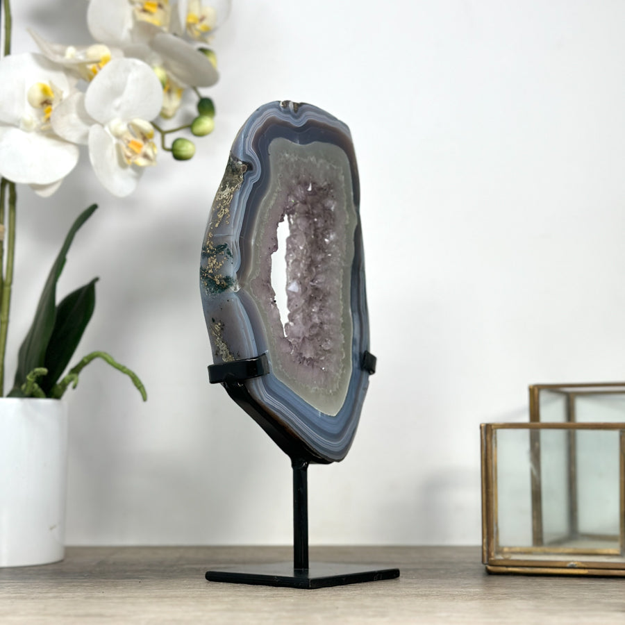 Blue Banded agate &amp; Amethyst Stone Portal, Stand Included - MWS2322