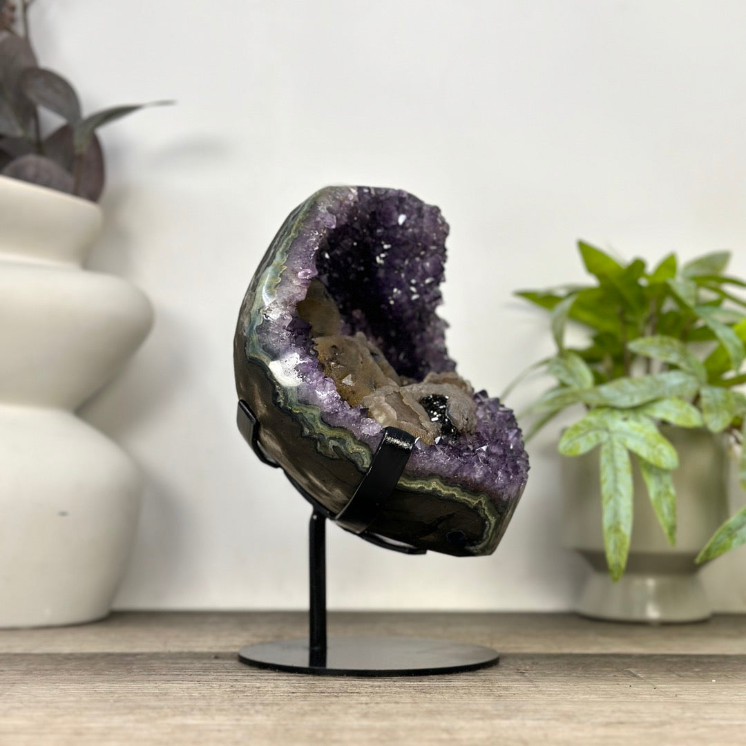 Natural Deep Purple Amethyst Geode with Calcite Inclusion - MWS3354