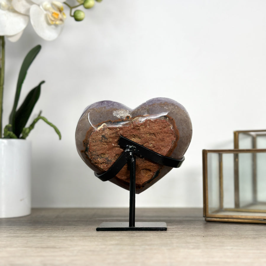 Natural Amethyst Crystal Heart with Calcite Inclusions - HST0319