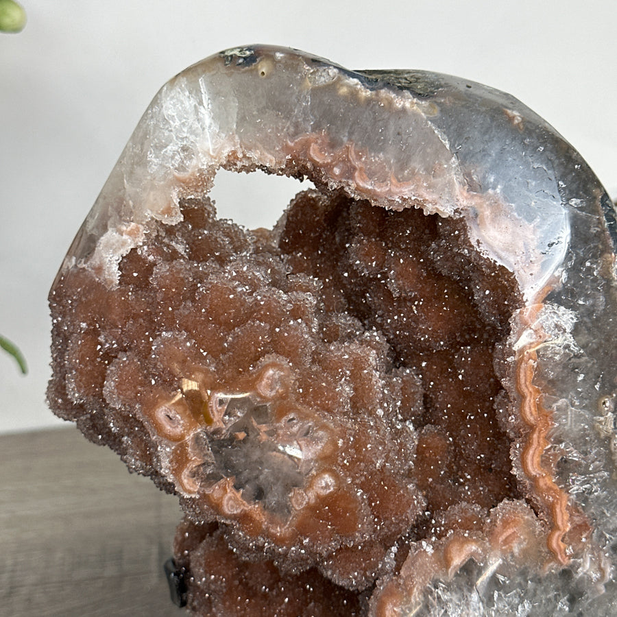 Unique Orange Sugar Druzy Crystal on Metal Stand – Stunning Natural Stone for Meditation Space Decor - MWS2707