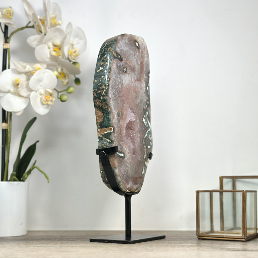 Beautiful Natural Large Quartz Crystal Slice, Stand included - MWS2332