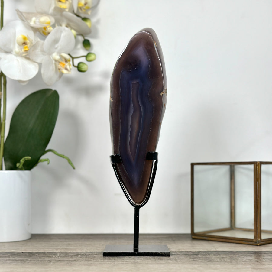 Agate Slice on Stand with Natural Amethyst Druzy Center - MWS2901