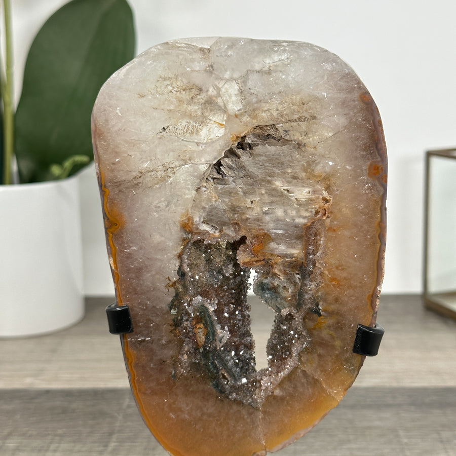 Rare Quartz Portal on Metal Stand with Green tone Druzy Crystals - MWS2902