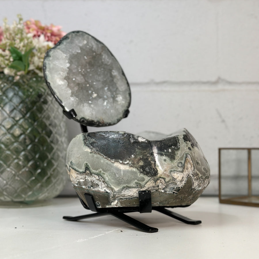 Natural Large Quartz Geode with Metallic Stand - MWS2447