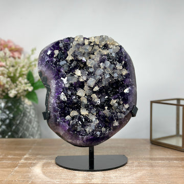Unique Amethyst Specimen with Candy Calcite Crystals: An Uncommon and Stunning Addition to Any Collection - MWS0865