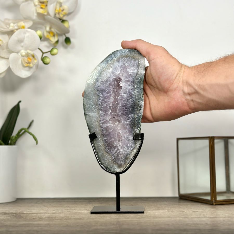 Natural Quartz Stone Slice on Metal Stand - MWS3014