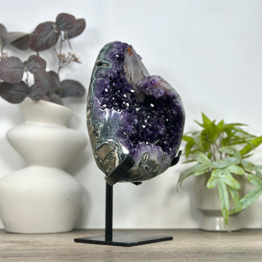 Unique Large Amethyst Stone with Huge Calcite Crystal Specimen - MWS3086