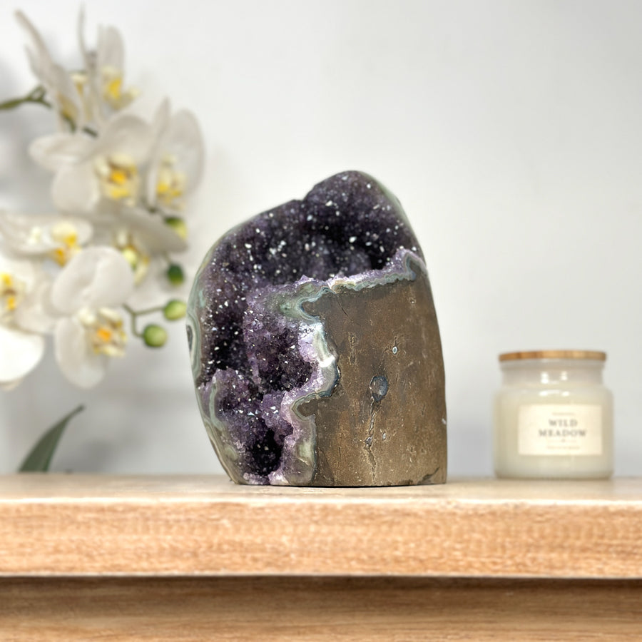 Natural Amethyst Cathedral with Green Jasper Shell - CBP1107