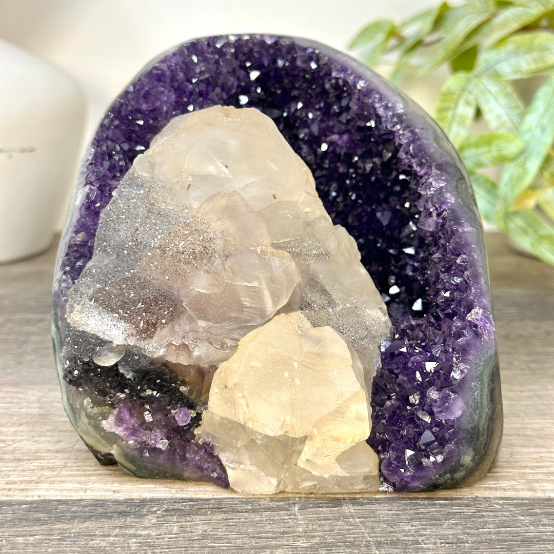 Deep Purple Amethyst Cathedral with Calcite Specimen - CBP1410