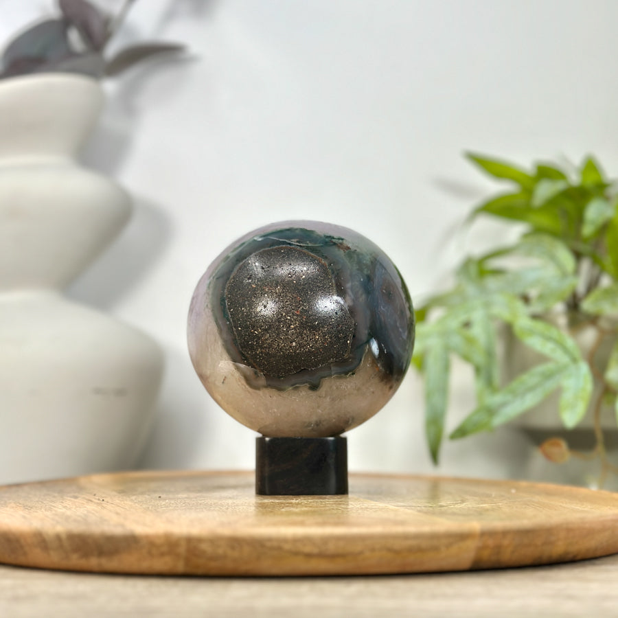 Amethyst &amp; Agate Sphere Geode with Crystal Formation - SPH0215
