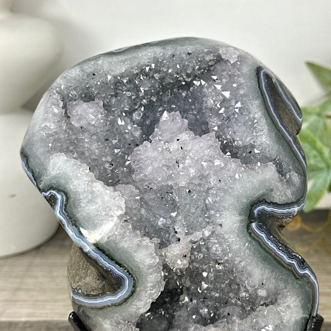 Natural Quartz Geode Statement piece on Stand - MWS3296