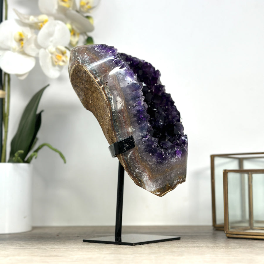 Amethyst Geode on Display Stand – Deep Purple Cluster with Natural Agate Edges - MWS2183
