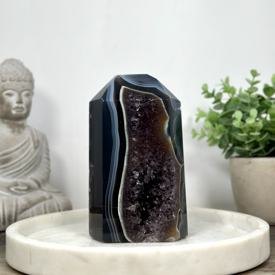 Blue Agate, Natural Banded Agate, Handmade Polished Obelisk, Crystal Shop, Southern Minerals, Minerals from Uruguay