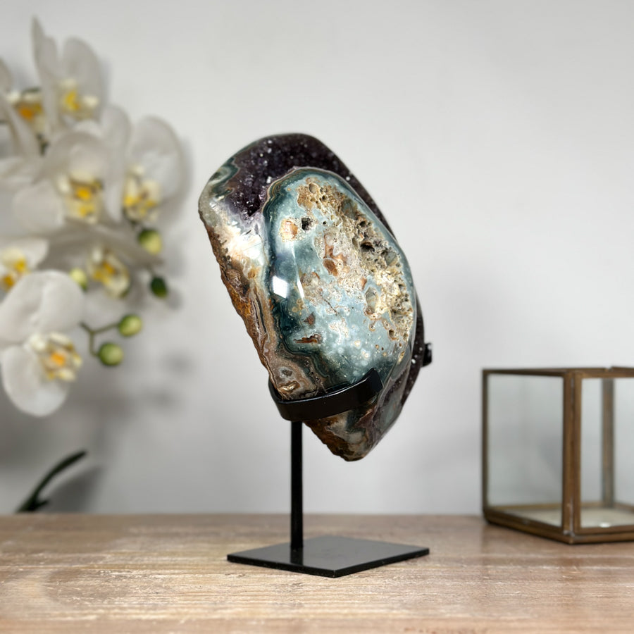 Beautiful Rainbow Amethyst &amp; Green Jasper Geode Cave - MWS1834