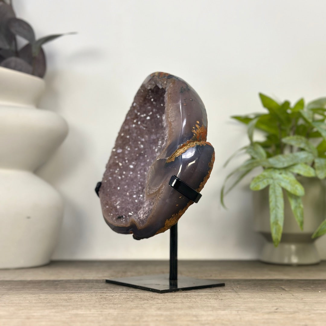 Natural Agate &amp; Amethyst Natural Cave - Handmade Metal Stand Included - MWS3344