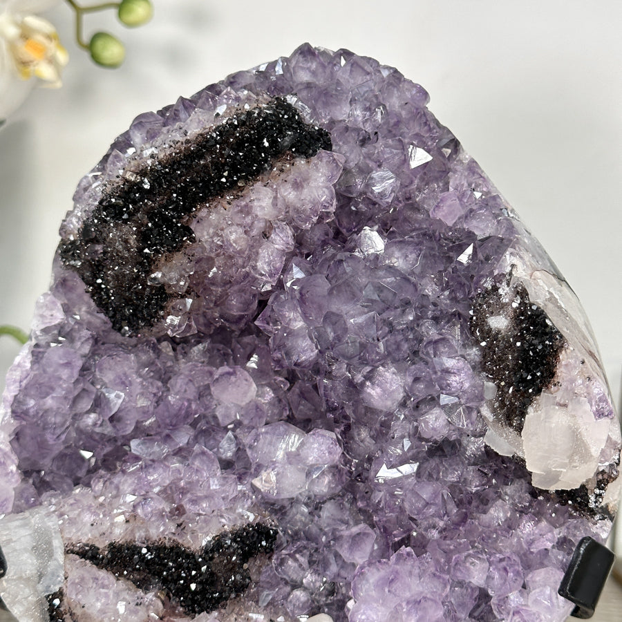 Natural Amethyst Cluster with Back Hematite &amp; Calcite Crystal Formation - MWS2706