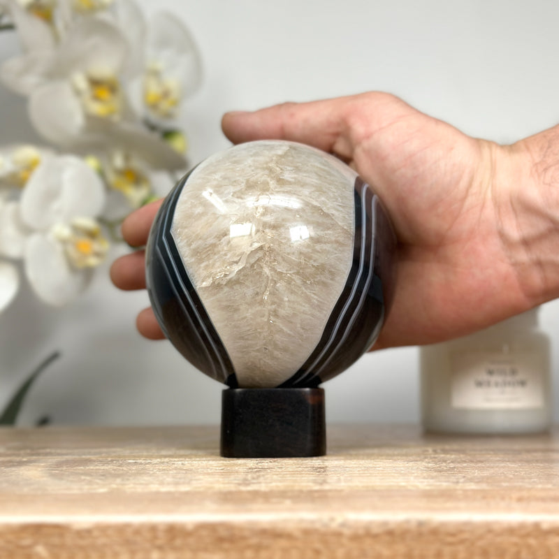 Dyed Quartz &amp; Banded Agate Sphere Geode - SPH0146
