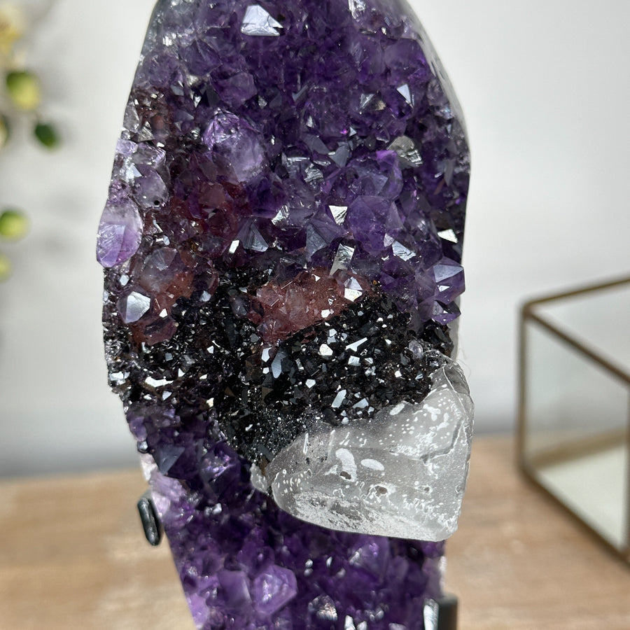Natural Amethyst Cluster with Calcite &amp; Black Hematite Formation - MWS1799
