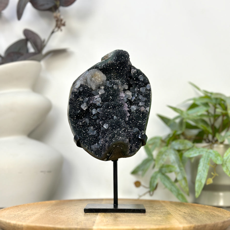 Black Amethyst Galaxy Geode with Calcite Formations - MWS3259