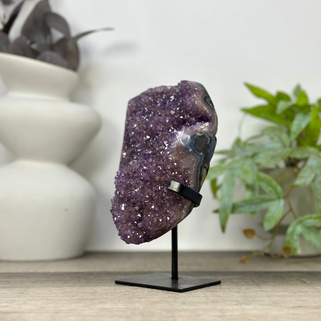Uruguayan amethyst Geode with Quartz Shell on Stand - MWS3306