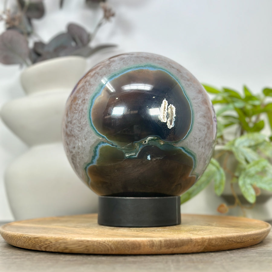 Huge Natural Amethyst &amp; Agate Sphere Geode - SPH0169