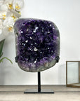 Uruguayan Amethyst Geode with Green Jasper Shell on Metal Stand - MWS2785