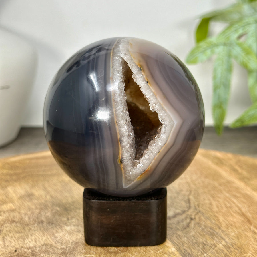 Banded Agate &amp; Quartz Druzy Sphere Geode - SPH0203