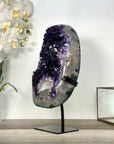 Large Deep Purple Amethyst Geode with Agate Shell and Metal Stand – Ideal Crystal Display - MWS2714
